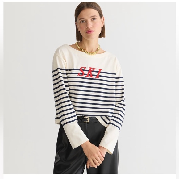 NWT J.Crew Mariner Cloth Embroidered Long-Sleeve T-Shirt in Stripe - Picture 1 of 5
